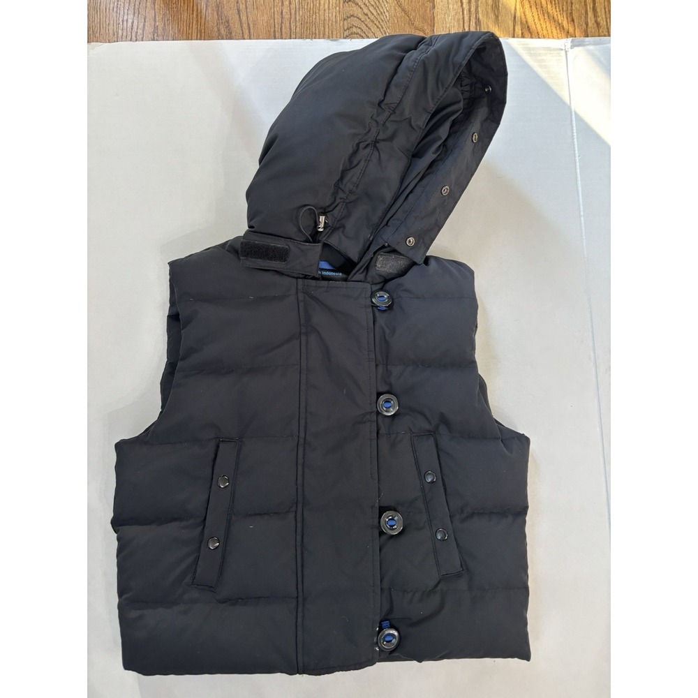 GAP Zip Up Button & Loop‎ Black Hooded Quilted Vest Jacket Wmn Sz Small Y2K Down